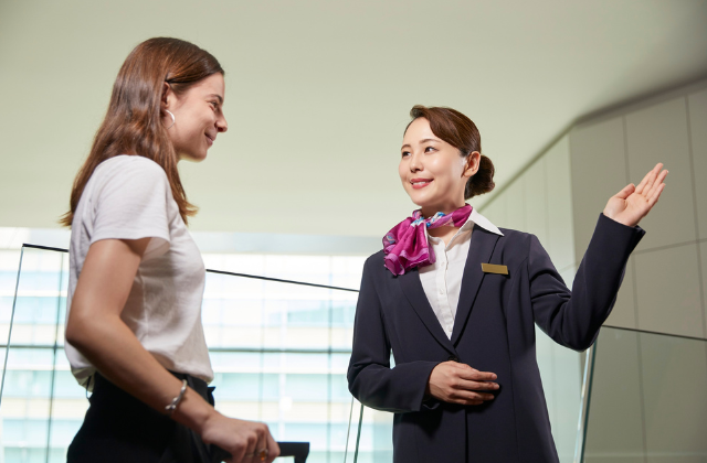hotel rep talking to customer